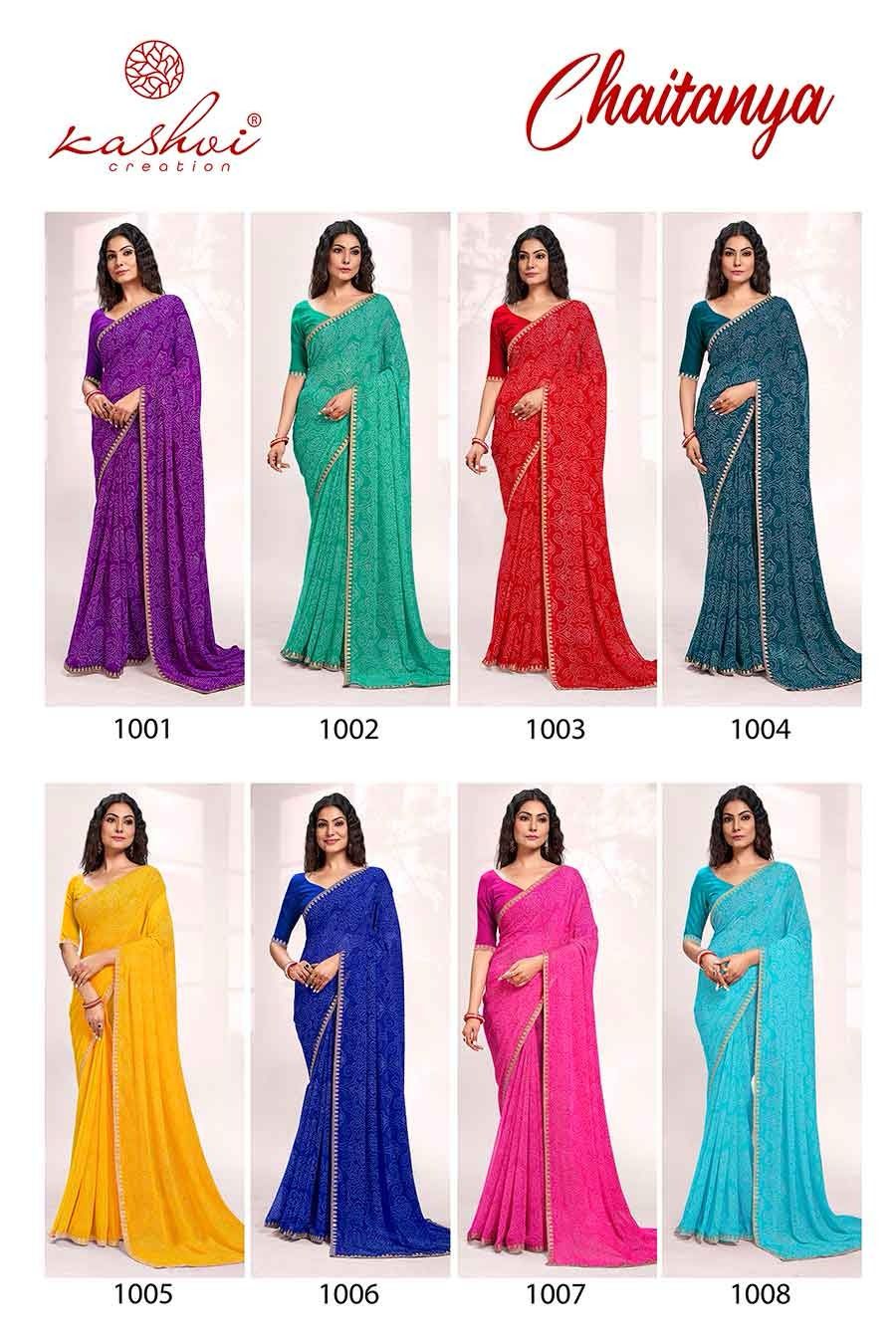 Chaitanya By Kashvi Bandhej Printed Georgette Sarees Wholesale Shop In Surat